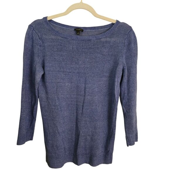 Talbots Linen Bateau- Neck Sweater 100% Linen Blue 3/4 Sleeve Size S - Picture 2 of 6